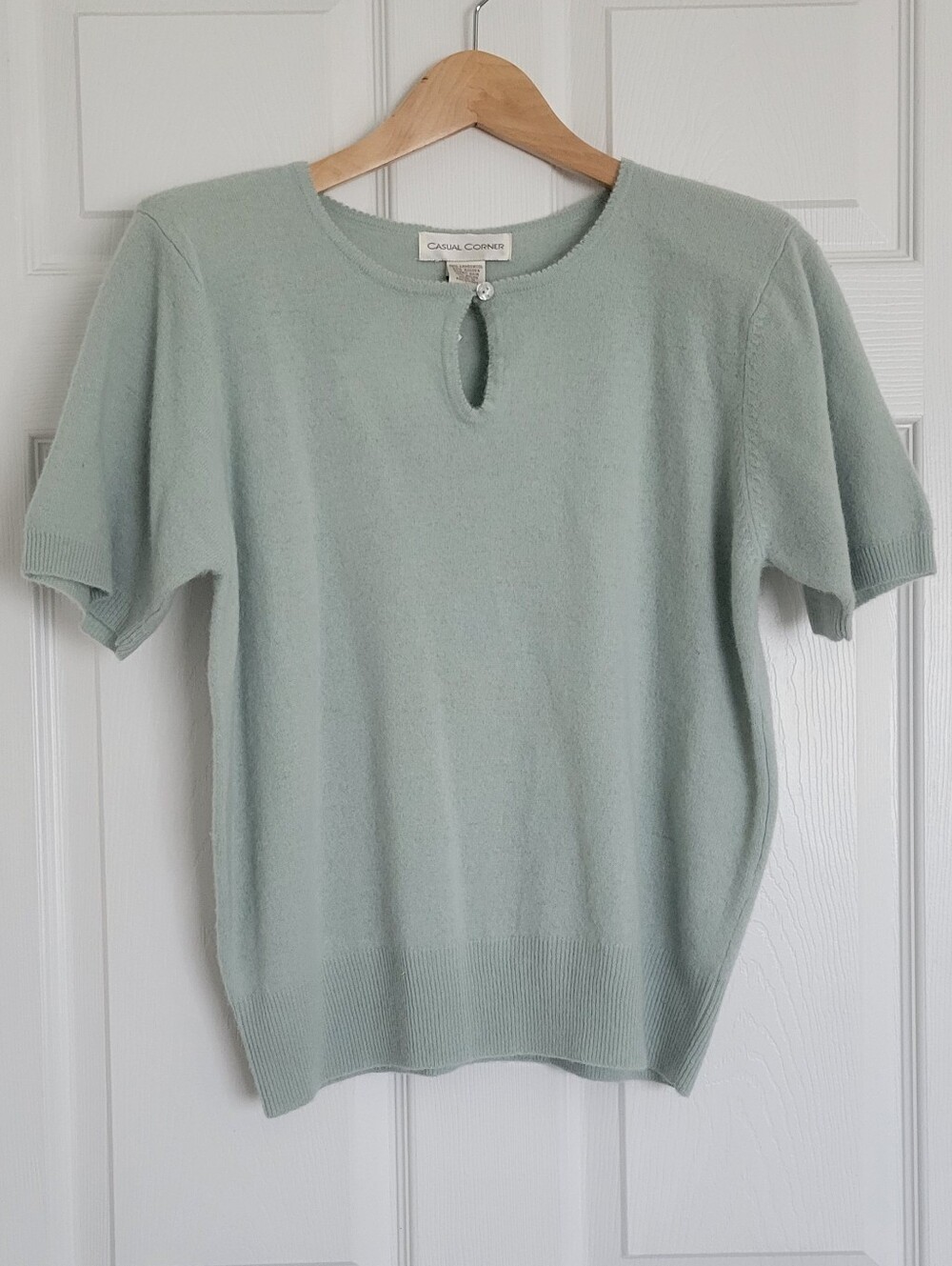 Vintage Casual Corner Mint Green Angora Lambswool Short-Sleeve Keyhole Sweater
